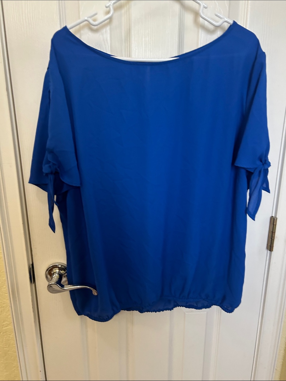 New York & Company Royal Blue Tie-Sleeve Blouse
